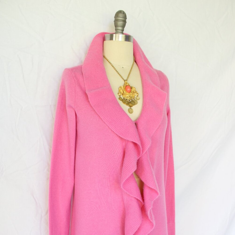 Lilly Pulitzer Shere dress cardigan ruffle cashmere Bryn Seabrook Celine pink S - Picture 7 of 9